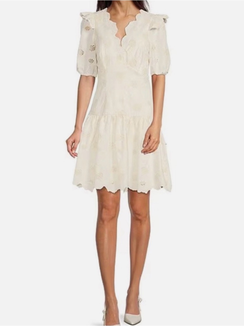 Alex Marie Phoebe Eyelet Scallop-Trim Mini Dress size 6 NWT
